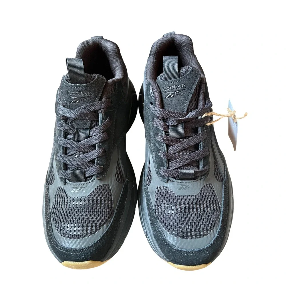 Reebok Chaos Running Shoes Mens 8 Black Suede Mesh Sneakers NWT